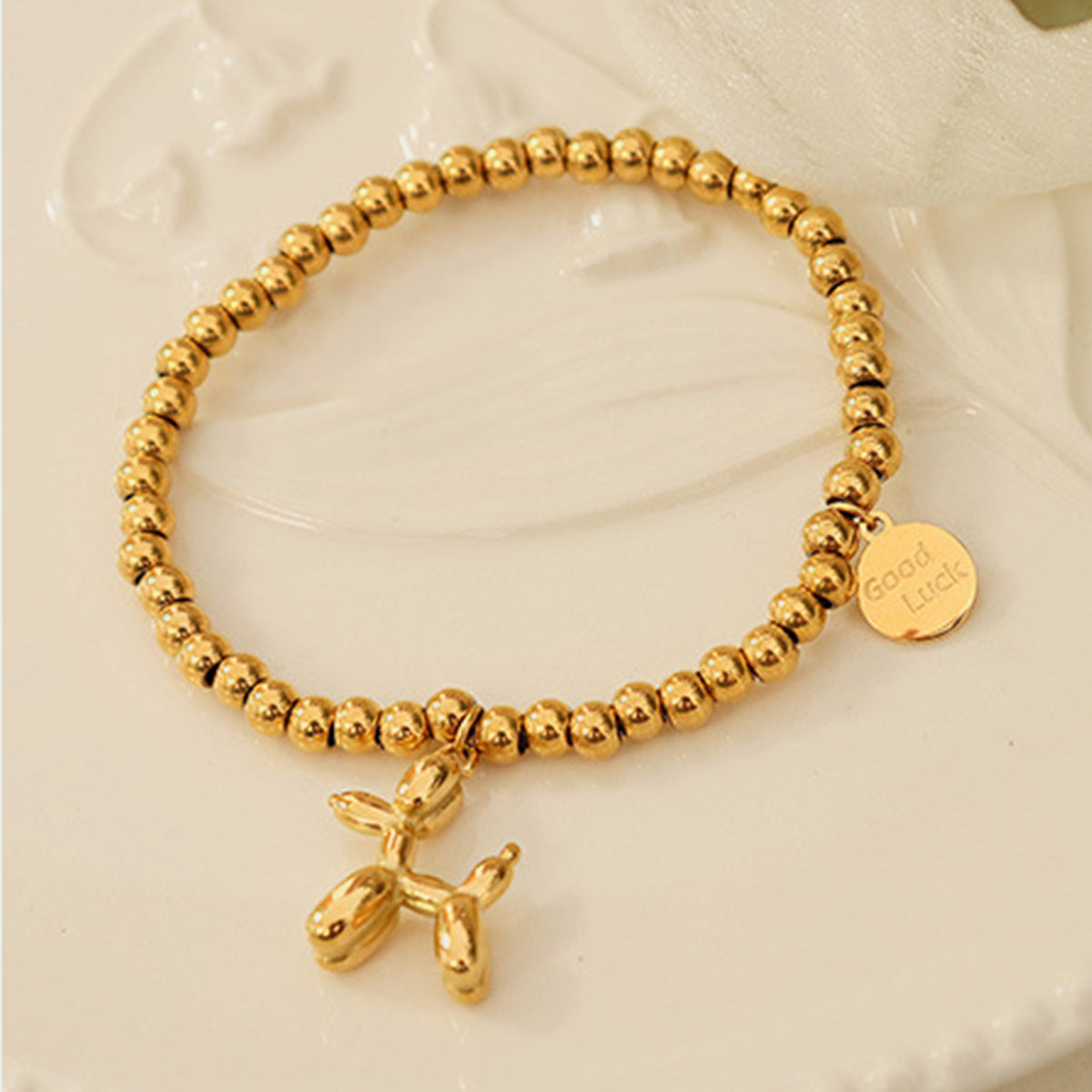 Good Luck Ballon Puppy Charm Gold Bracelet