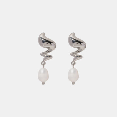Twisted Silver Pearl Drop Earrings - Que Joyitas
