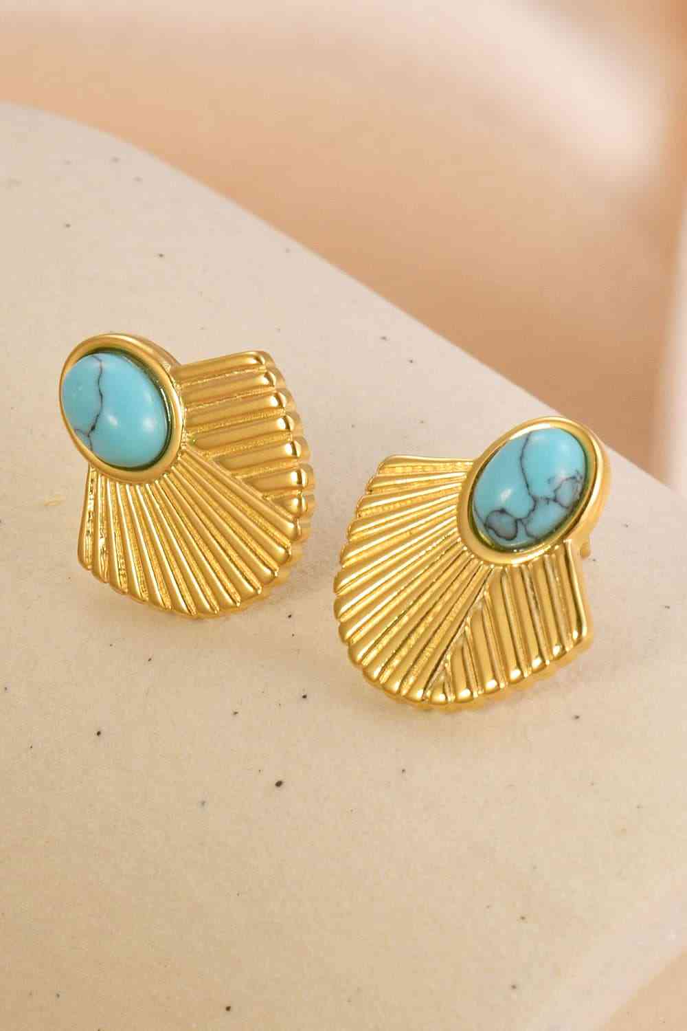Turquoise Fan Stud Earrings - Que Joyitas