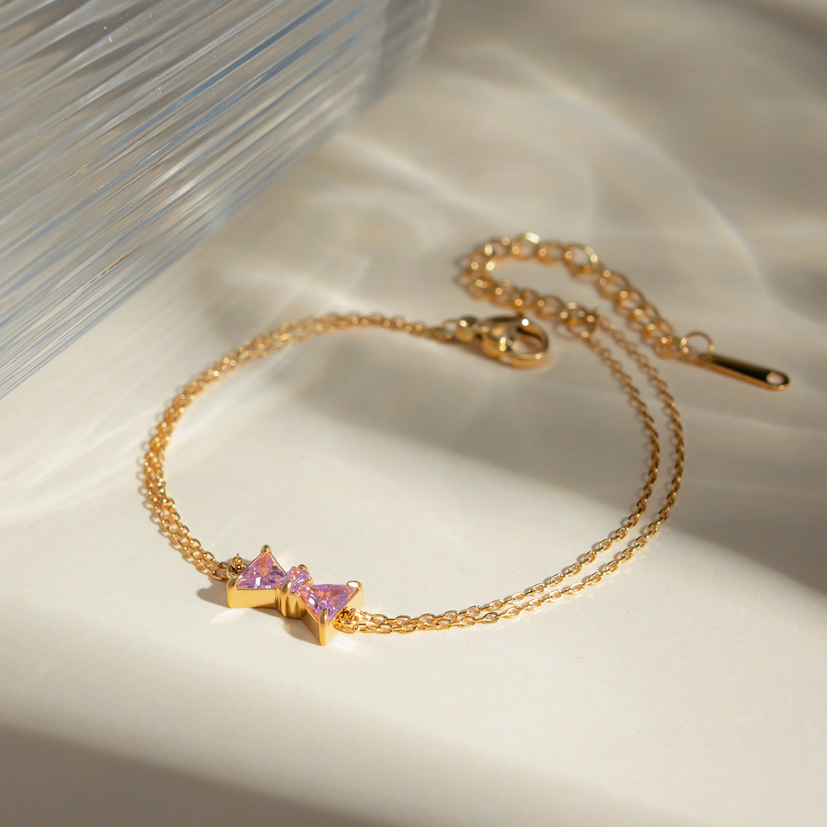 Pink Bow Double Layered Gold Bracelet