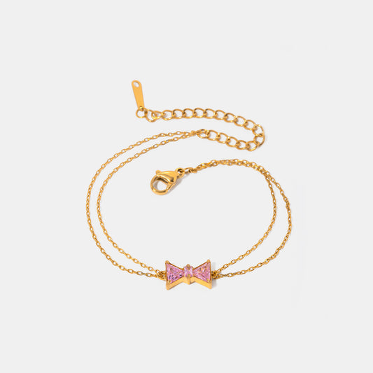 Pink Bow Double Layered Gold Bracelet