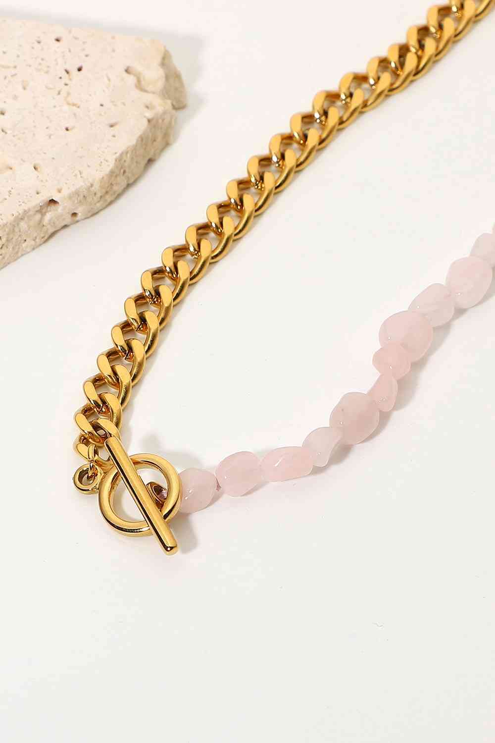 Stainless Steel Half Bead Half Chain Necklace - Que Joyitas