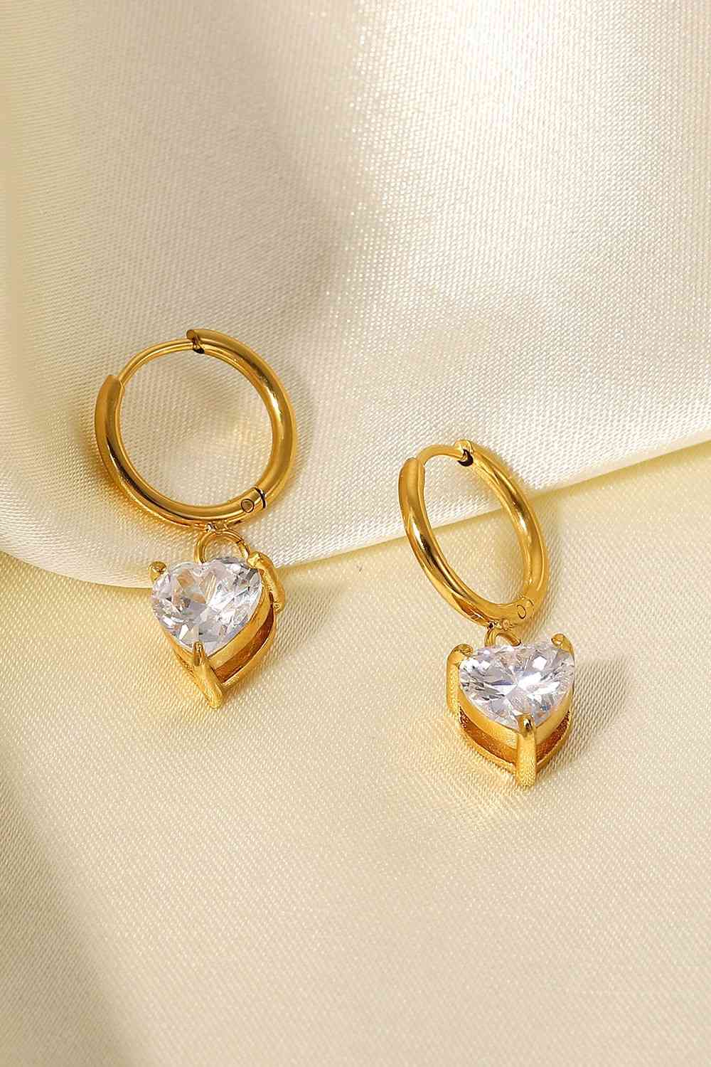 Shine Heart Drop Huggie Earrings - Que Joyitas