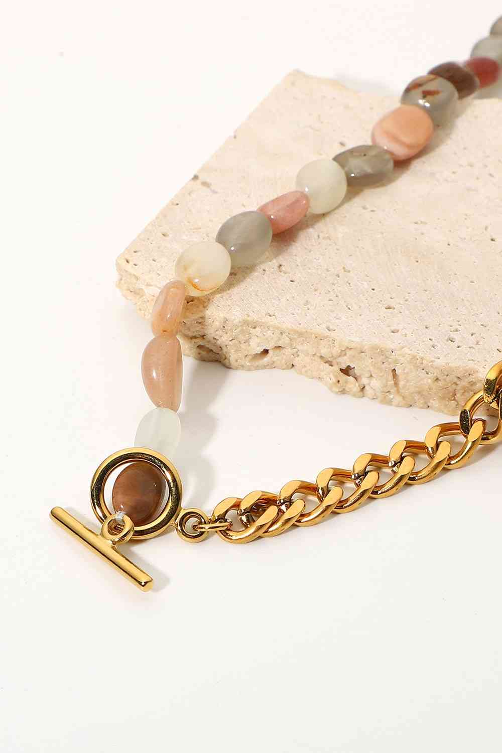 Stainless Steel Half Bead Half Chain Necklace - Que Joyitas