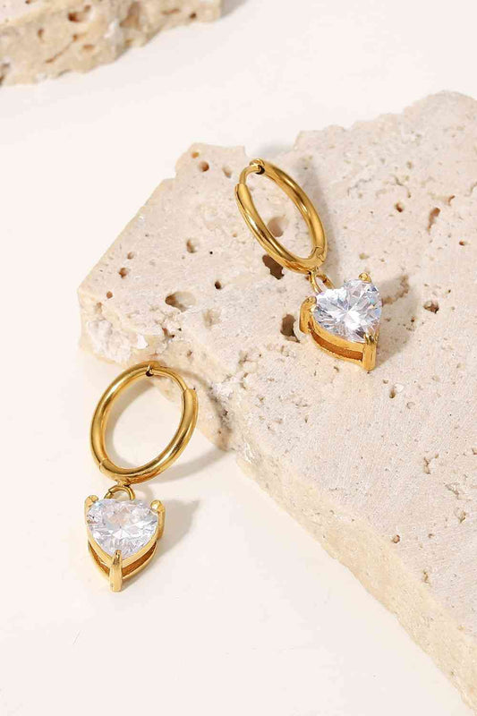 Shine Heart Drop Huggie Earrings - Que Joyitas