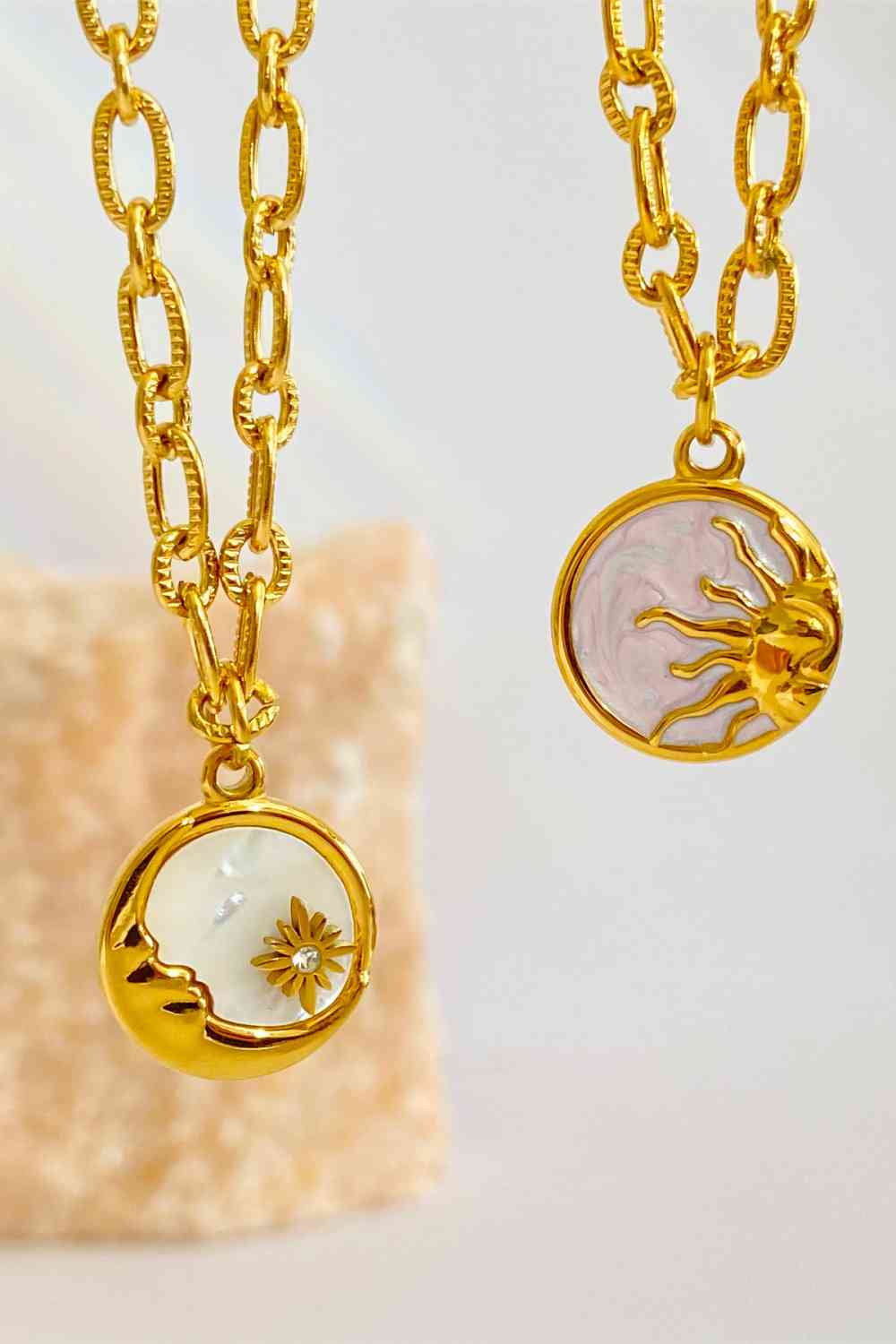 The Moon, Sun & Stars Round Pendant Stainless Steel Necklace - Que Joyitas