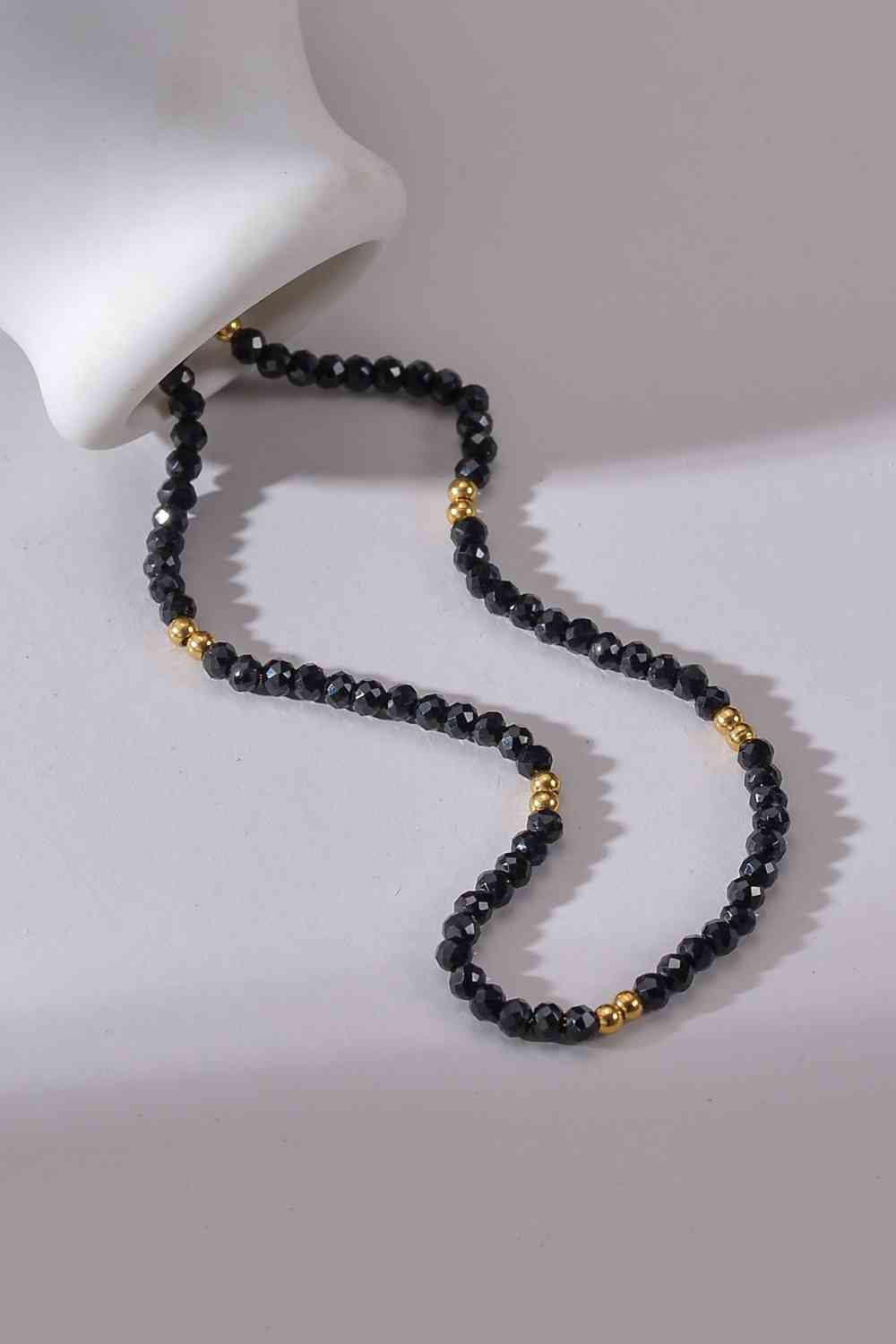 Black Stardust Beaded Three-Piece Stainless Steel Necklace Set - Que Joyitas