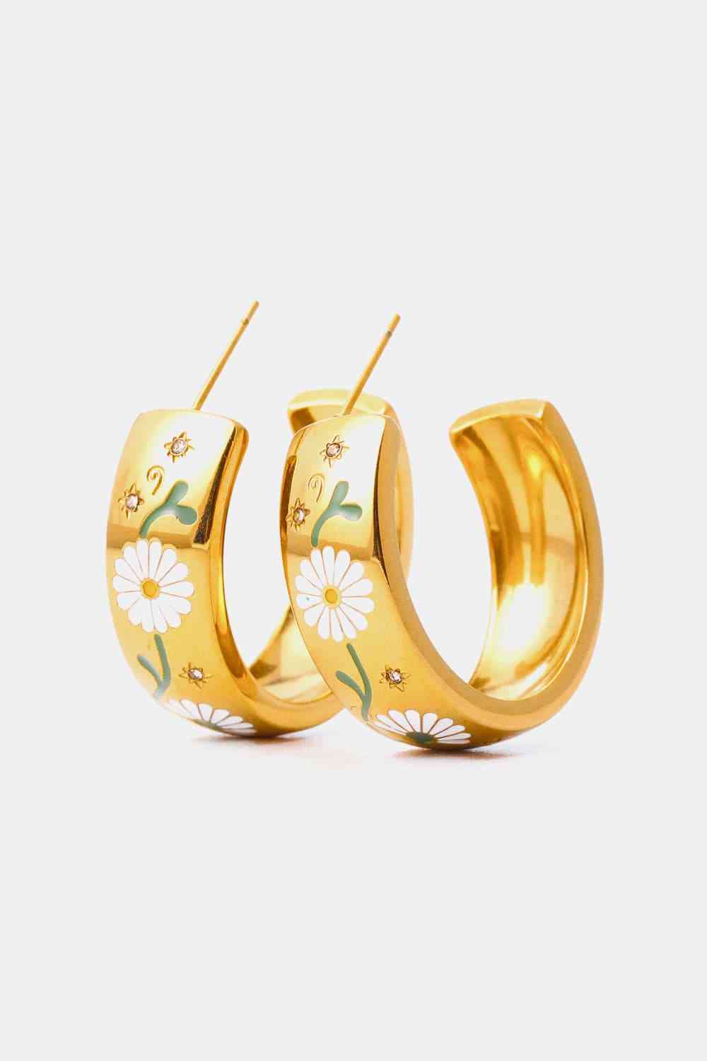 Daisy Flower C-Hoop Earrings - Que Joyitas