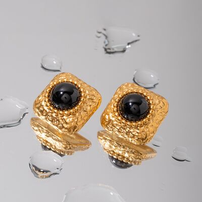 Square Black Hammered Stud Earrings - Que Joyitas