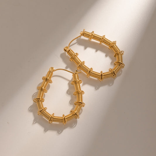 Gold Bamboo Stainless Steel Hoop Earrings