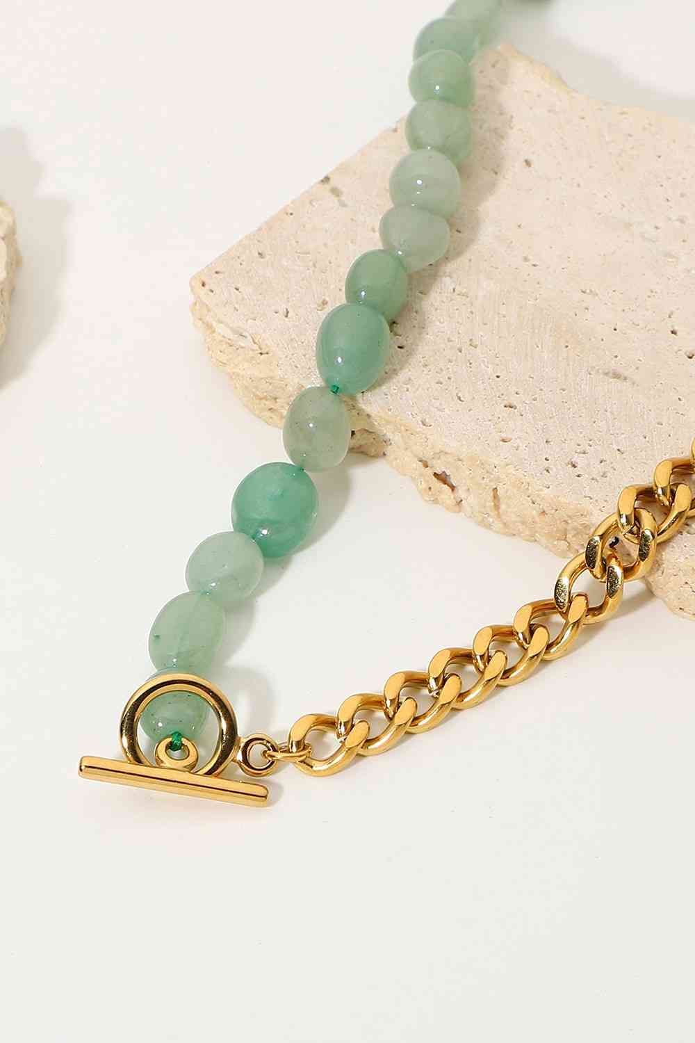 Stainless Steel Half Bead Half Chain Necklace - Que Joyitas