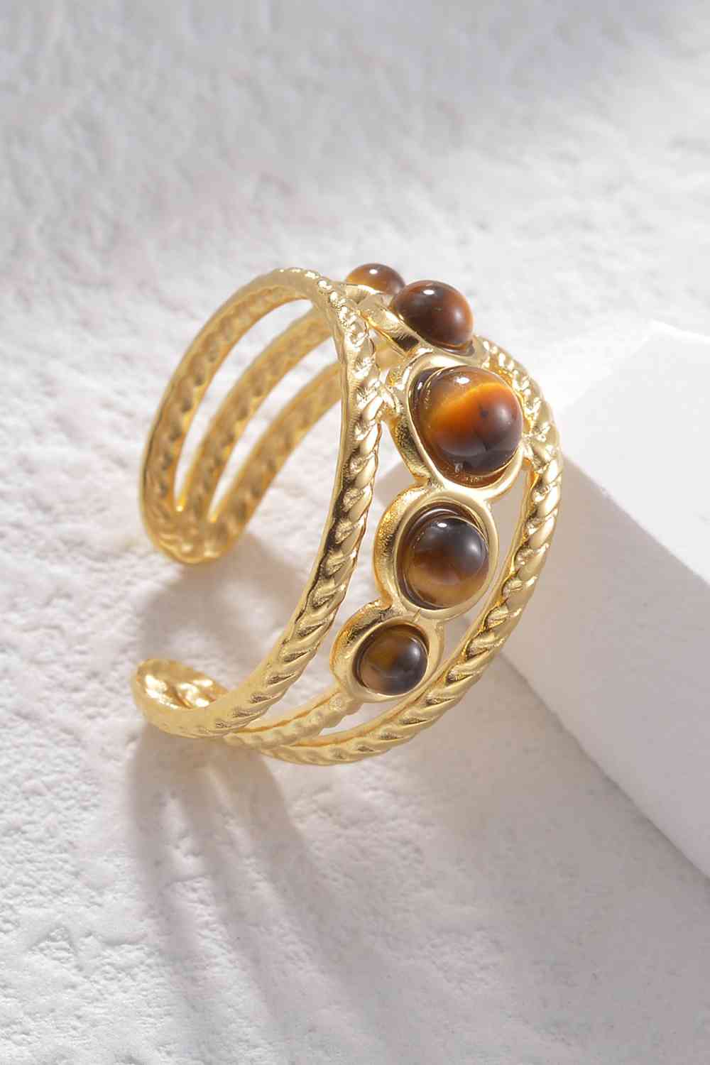 18K Gold Plated Nature Stone Open Ring - Que Joyitas