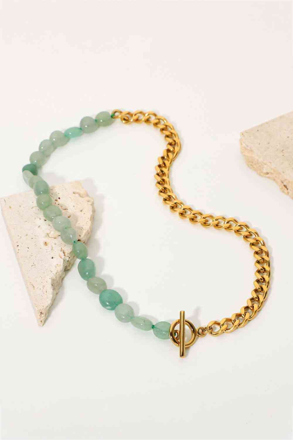 Stainless Steel Half Bead Half Chain Necklace - Que Joyitas