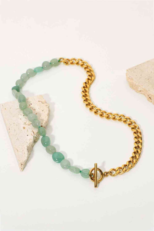 Stainless Steel Half Bead Half Chain Necklace - Que Joyitas