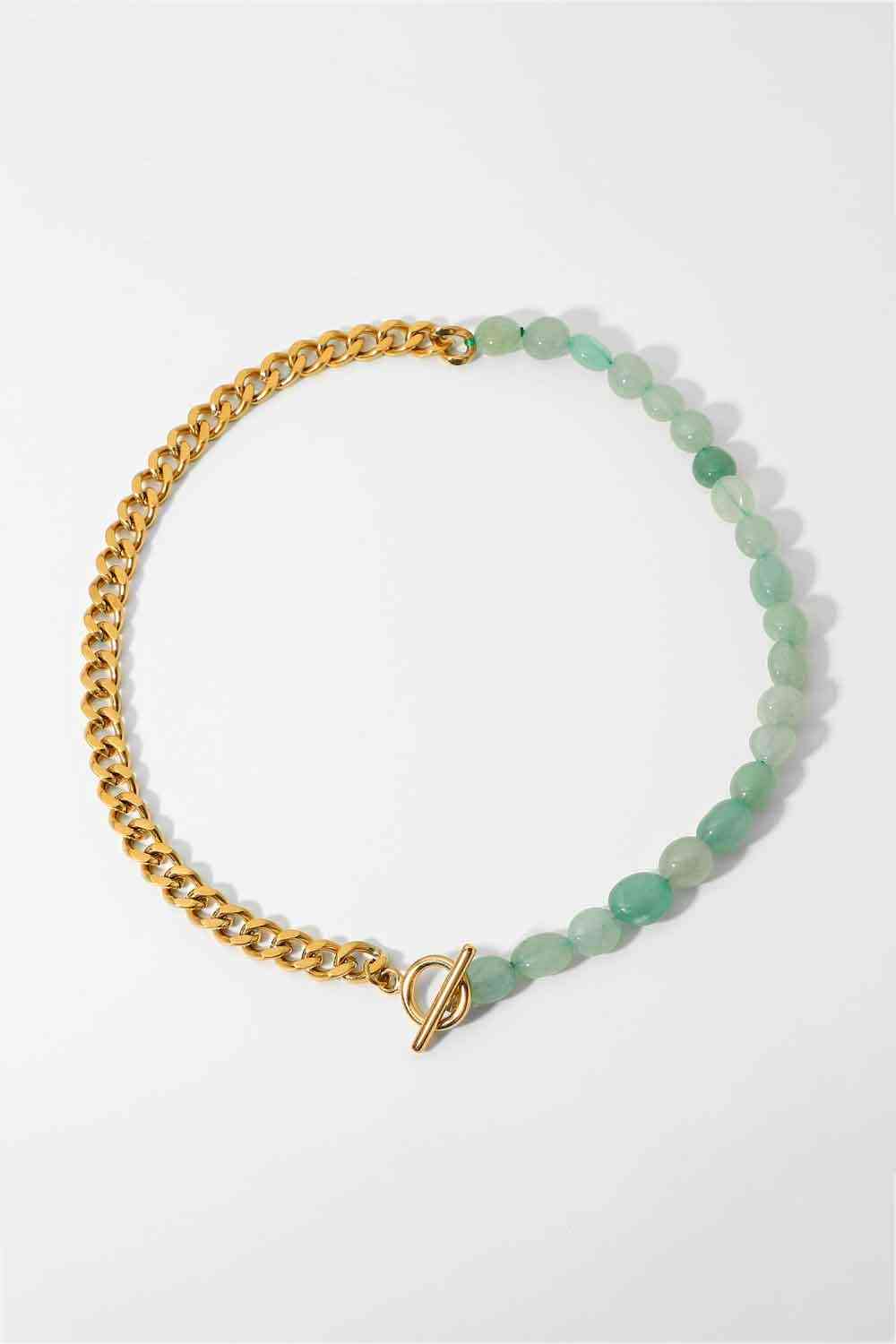 Stainless Steel Half Bead Half Chain Necklace - Que Joyitas
