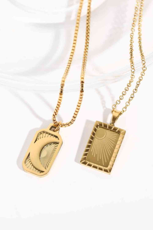 Squared Moon & Sun Pendant Necklace - Que Joyitas