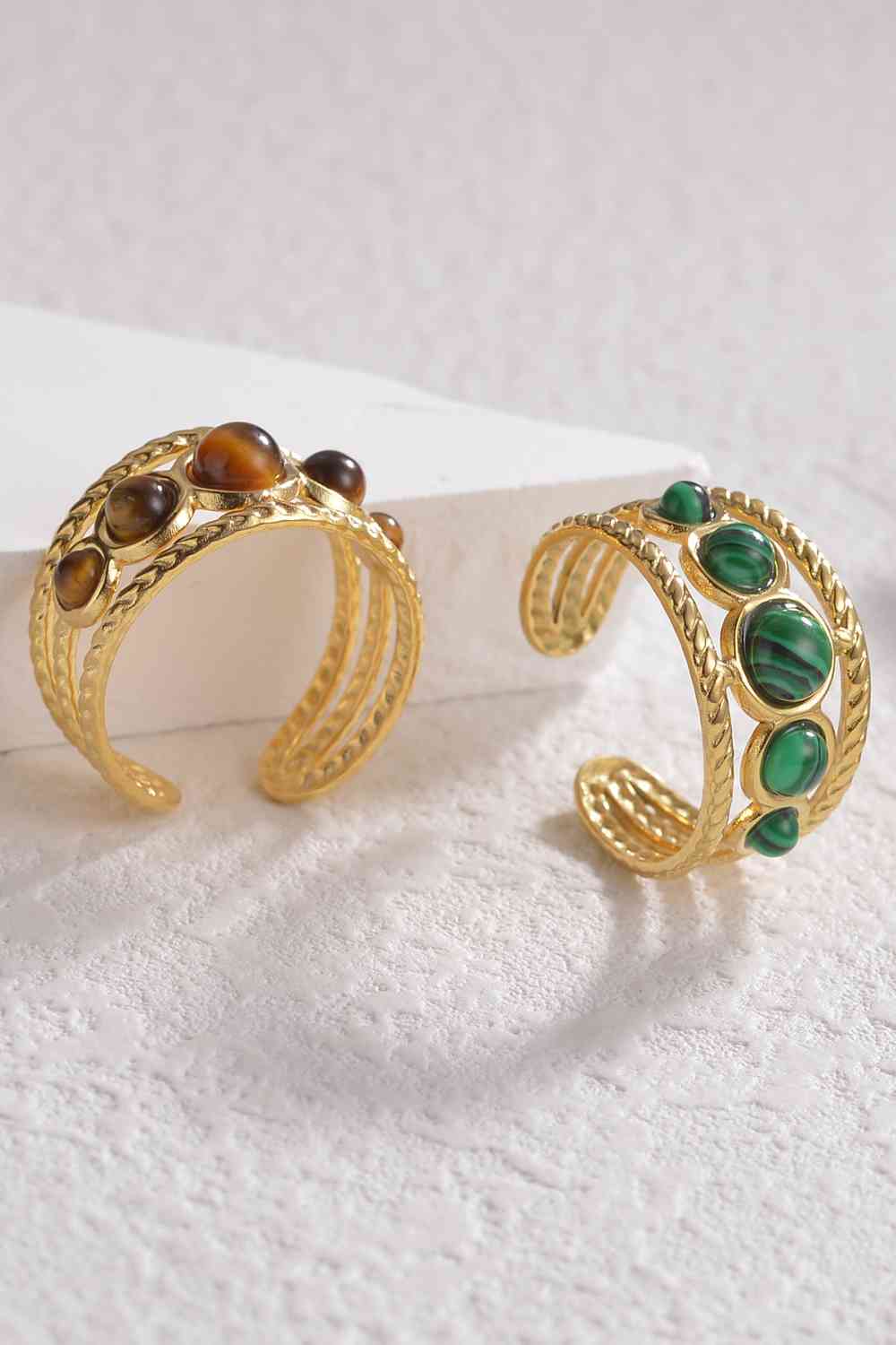 18K Gold Plated Nature Stone Open Ring - Que Joyitas