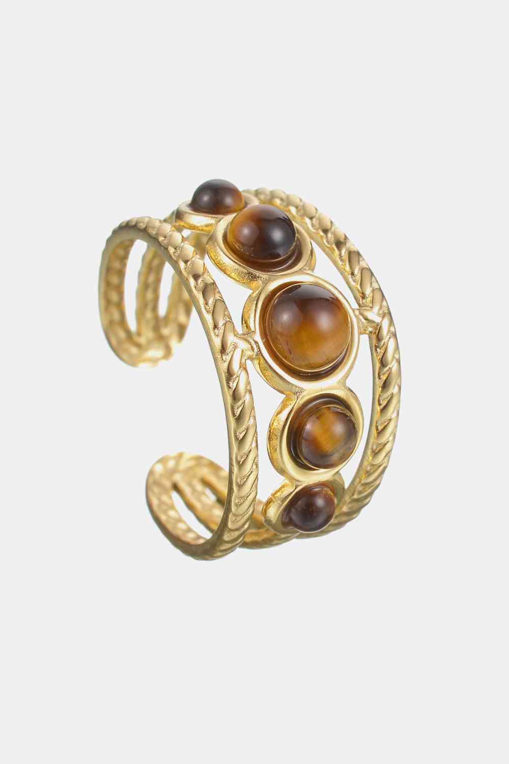 18K Gold Plated Nature Stone Open Ring - Que Joyitas