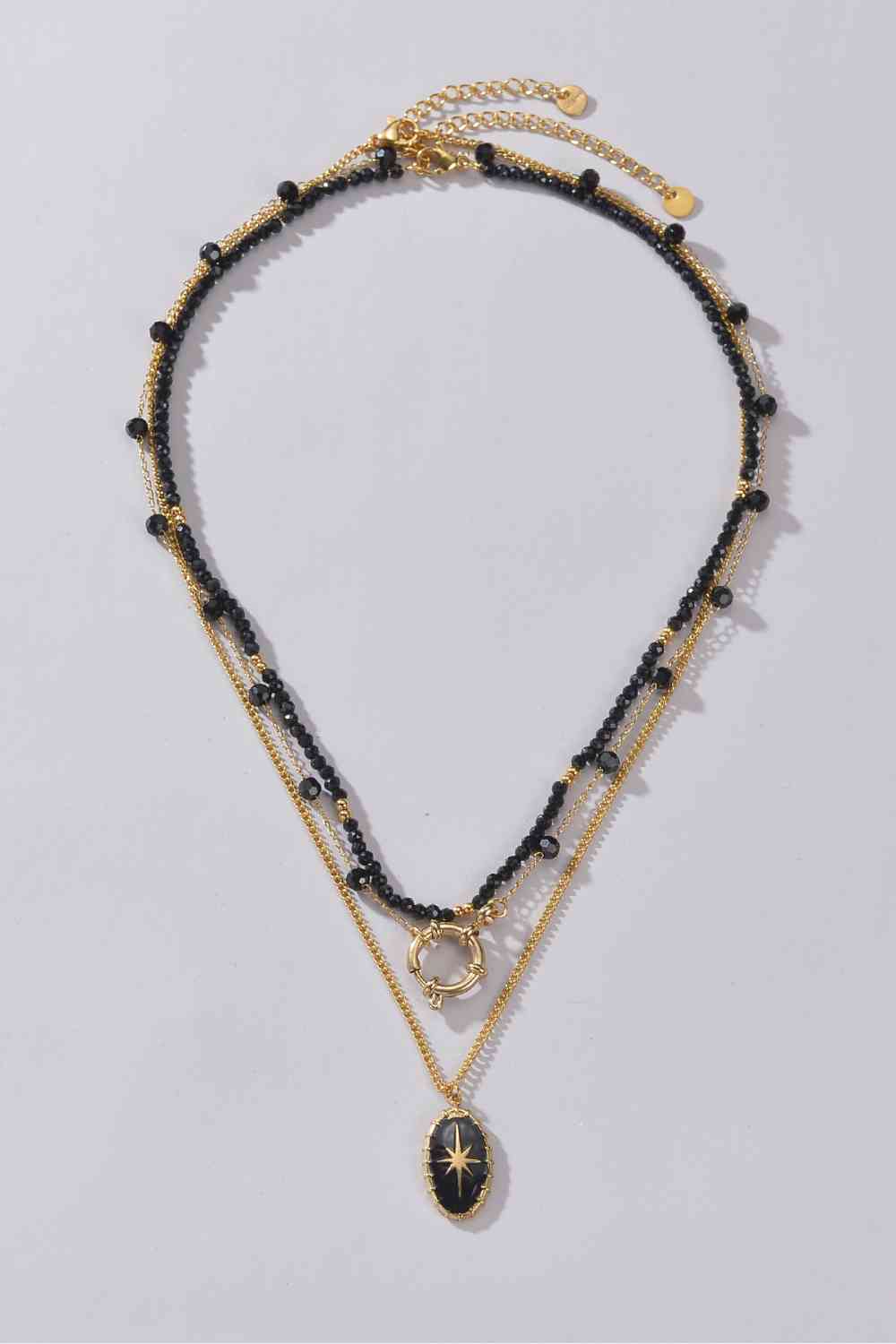 Black Stardust Beaded Three-Piece Stainless Steel Necklace Set - Que Joyitas