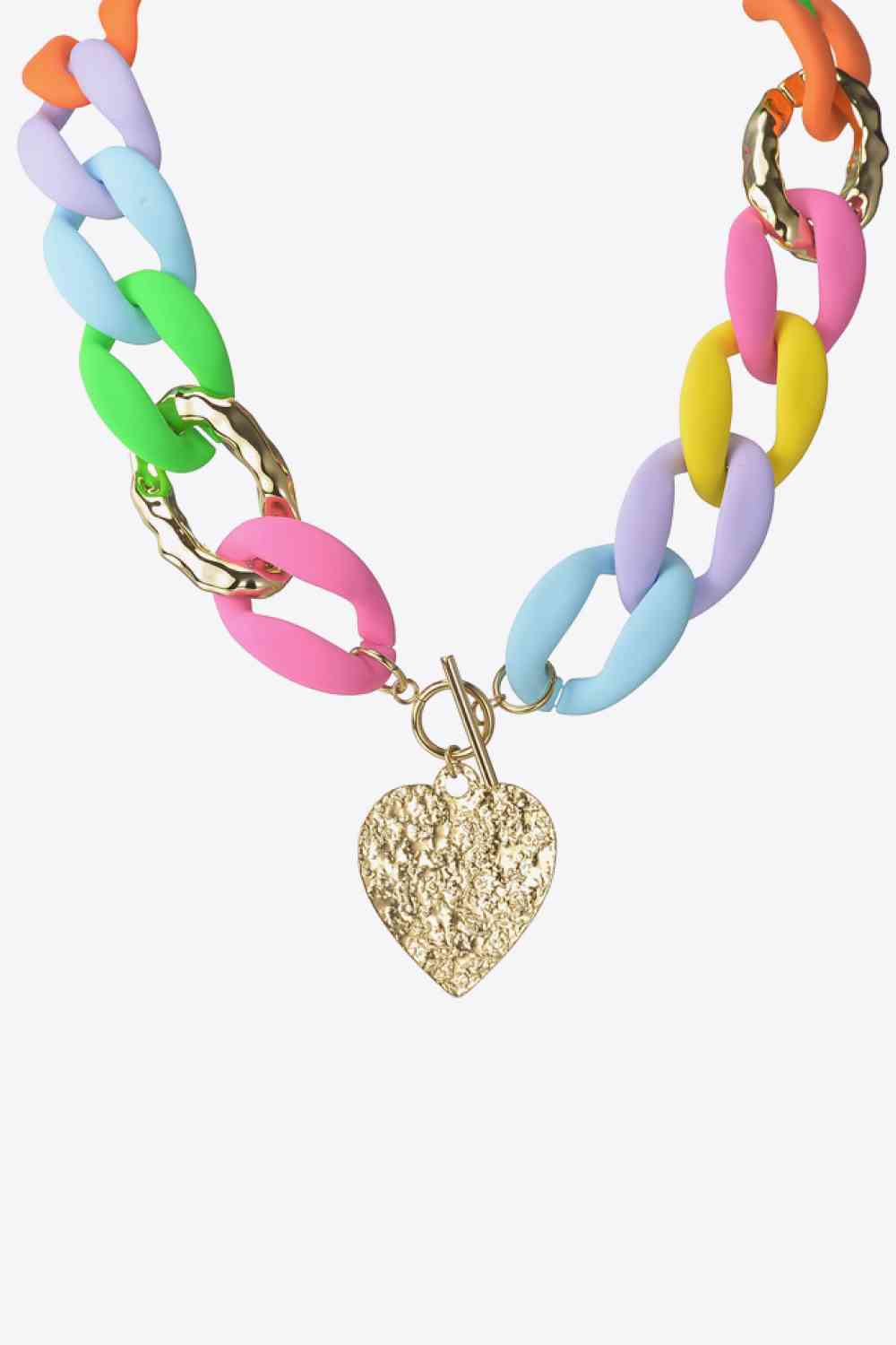 Fun Multicolored Gold Heart Pendant Necklace - Que Joyitas