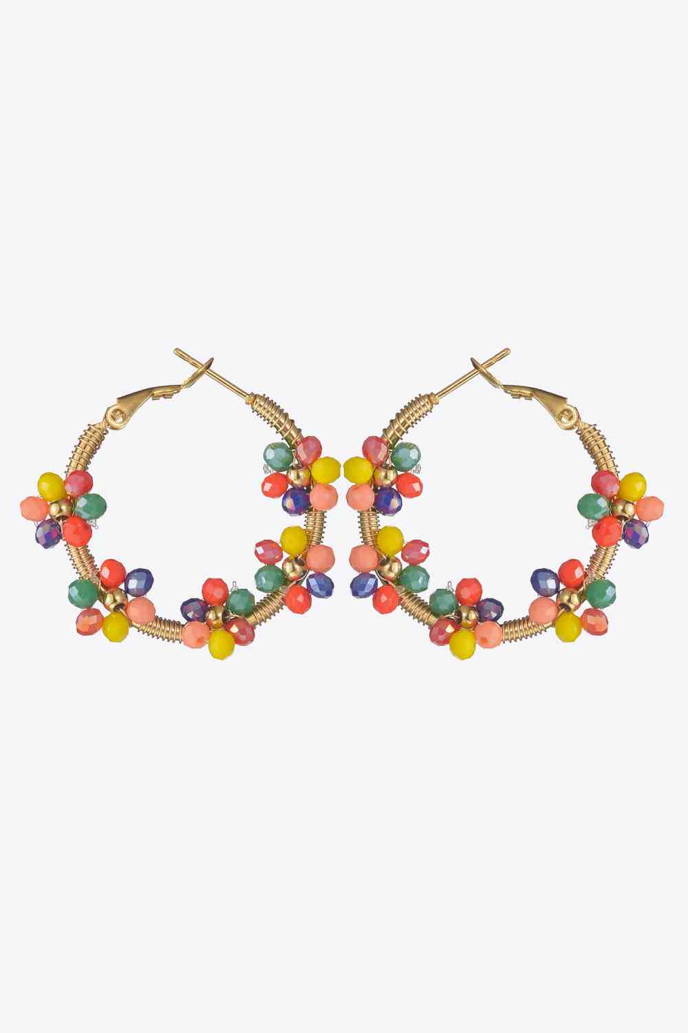 Flower Beaded Hoop Earrings - Que Joyitas