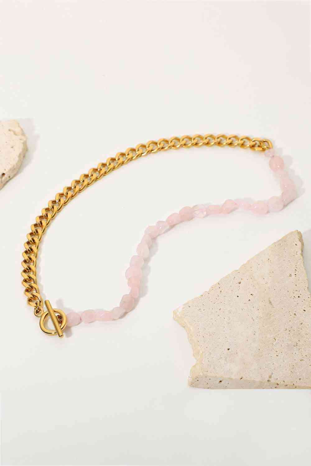 Stainless Steel Half Bead Half Chain Necklace - Que Joyitas