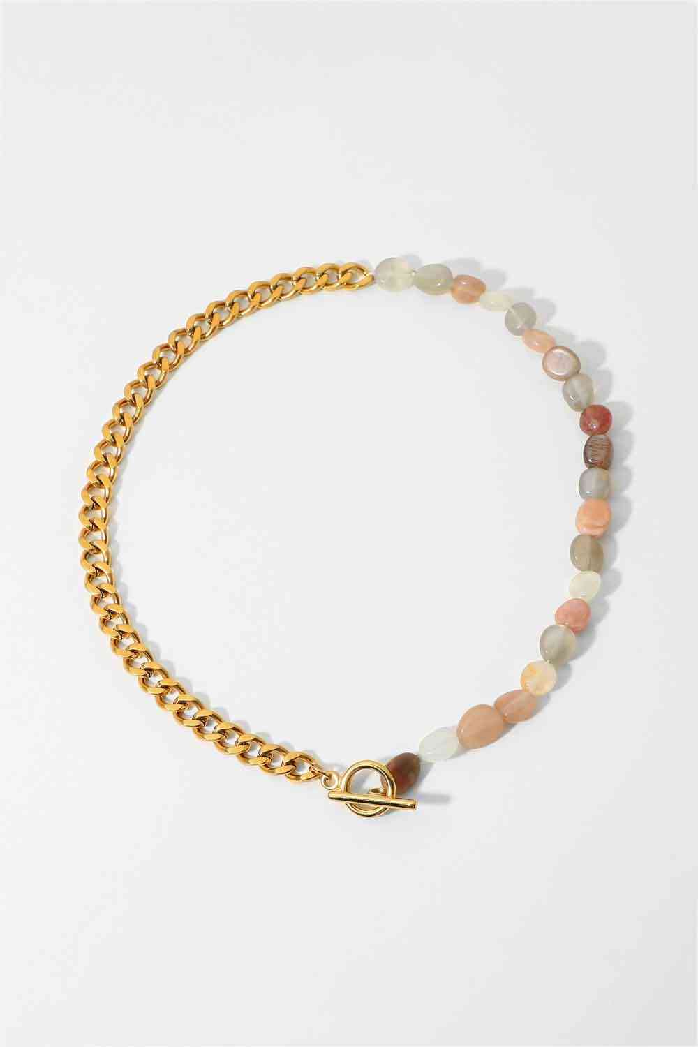 Stainless Steel Half Bead Half Chain Necklace - Que Joyitas