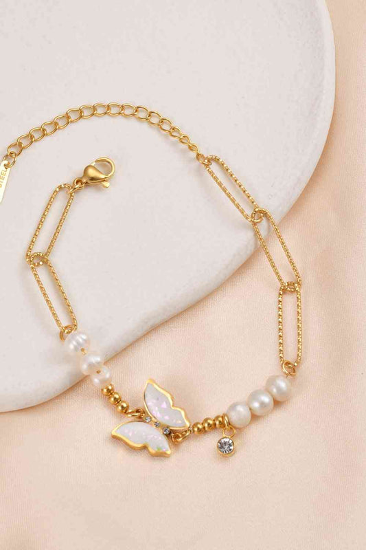 Pearl Butterfly Chain Bracelet - Que Joyitas