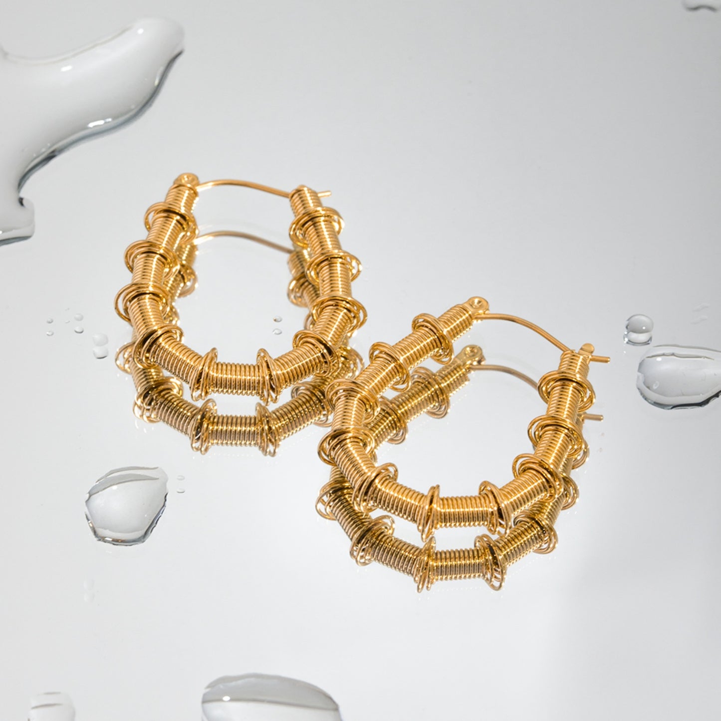 Gold Bamboo Stainless Steel Hoop Earrings