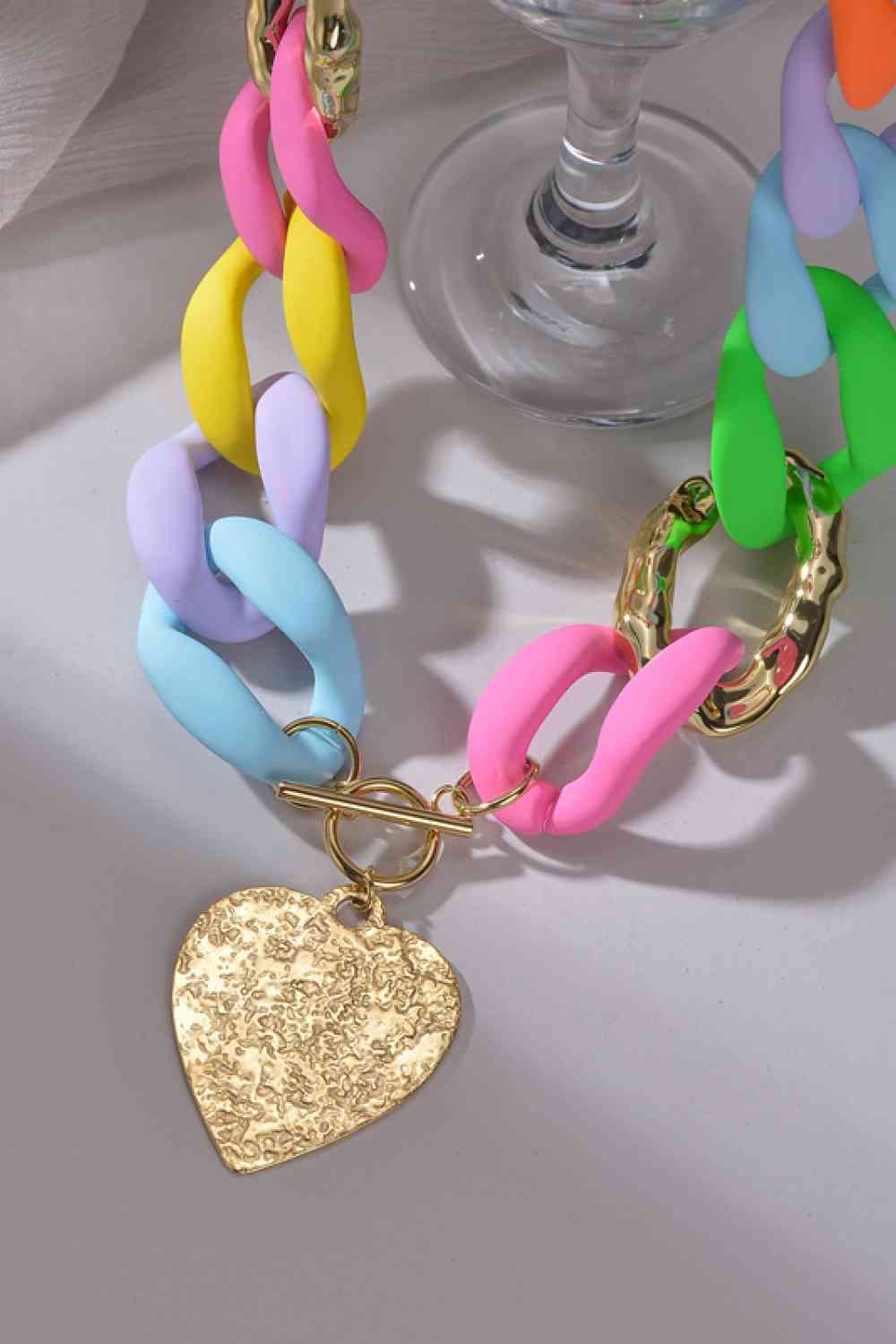 Fun Multicolored Gold Heart Pendant Necklace - Que Joyitas