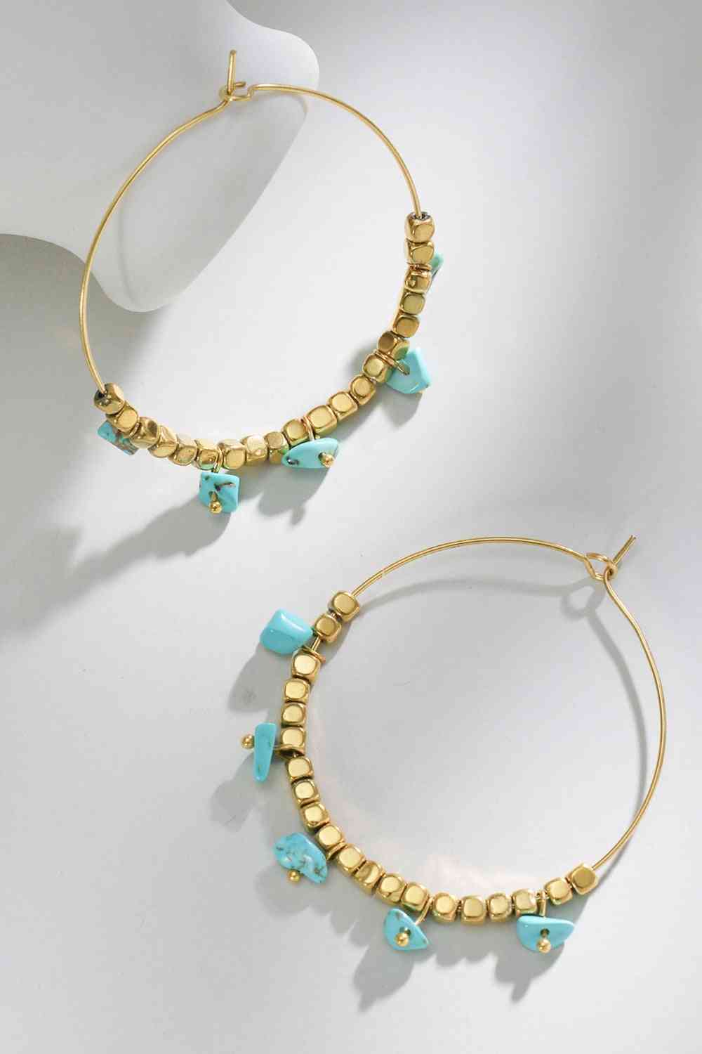 Turquoise Stainless Steel Hoop Earrings - Que Joyitas