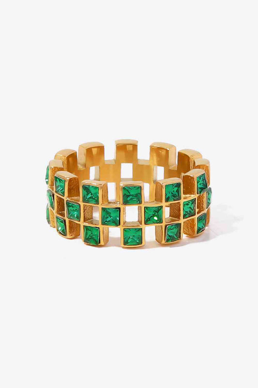 Green Contrast Geometrical Ring - Que Joyitas