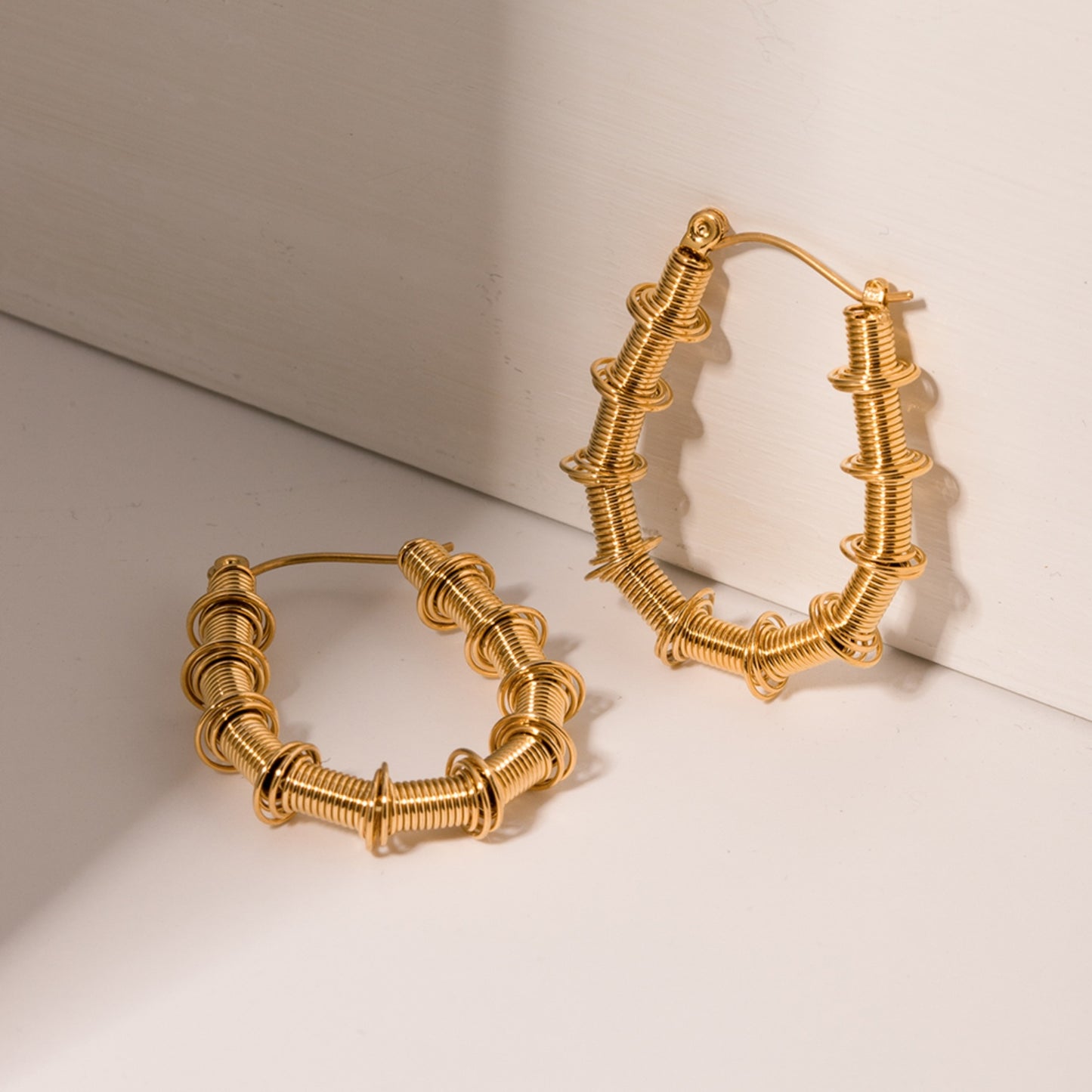 Gold Bamboo Stainless Steel Hoop Earrings