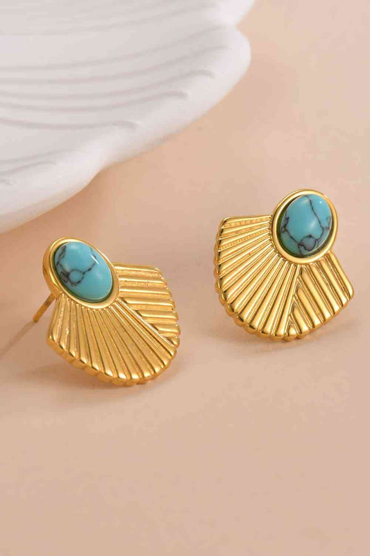 Turquoise Fan Stud Earrings - Que Joyitas