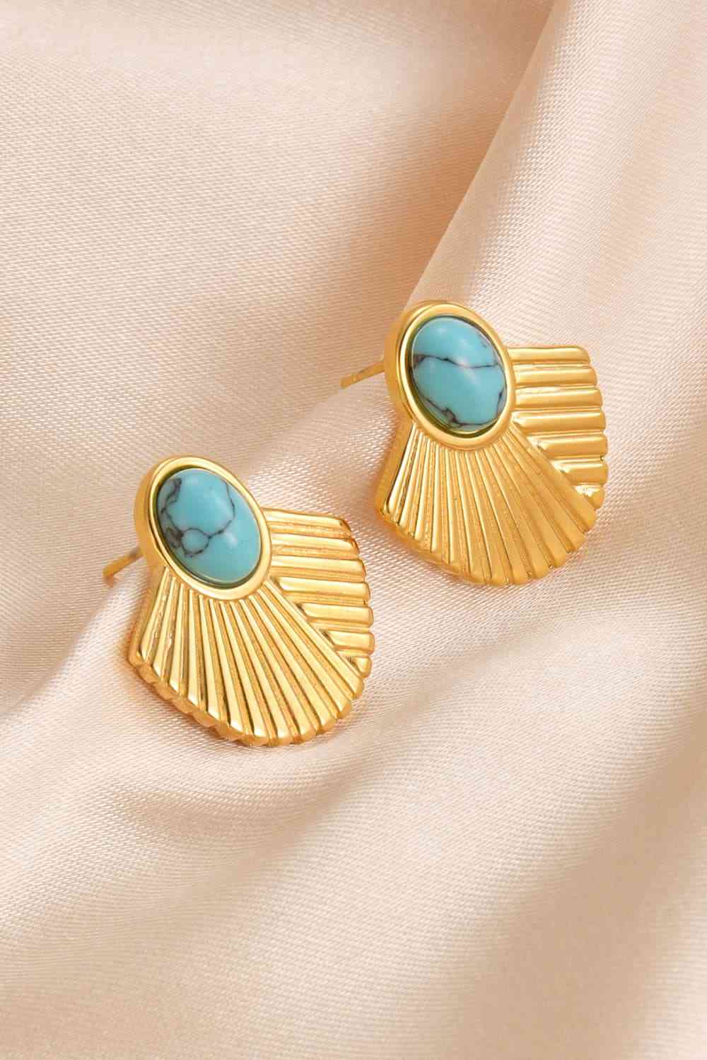 Turquoise Fan Stud Earrings - Que Joyitas