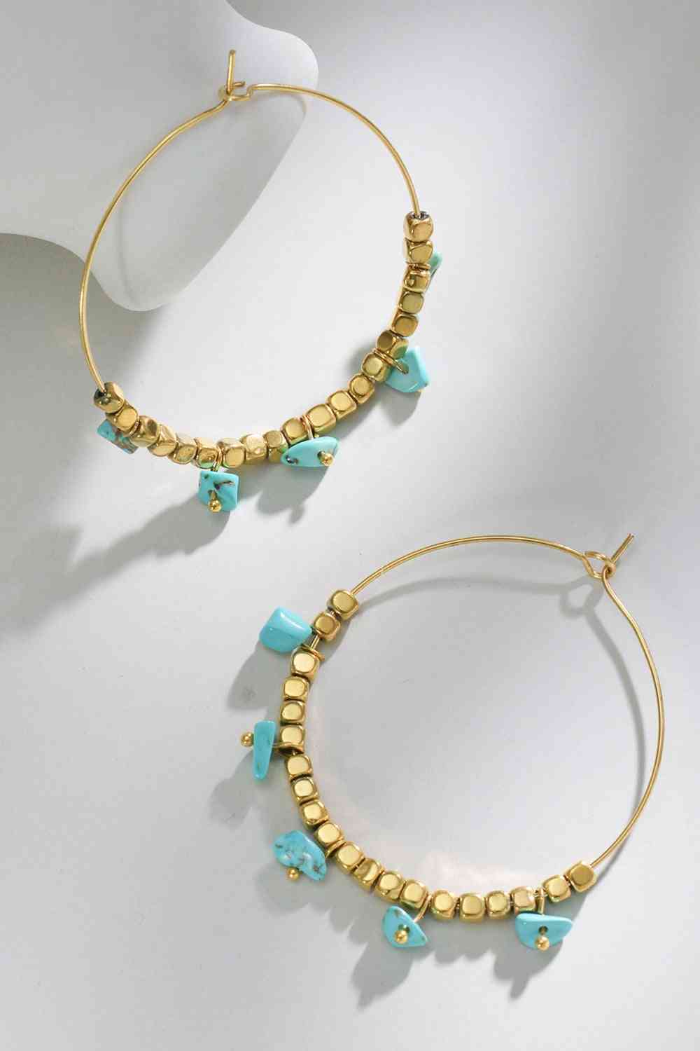 Turquoise Stainless Steel Hoop Earrings - Que Joyitas