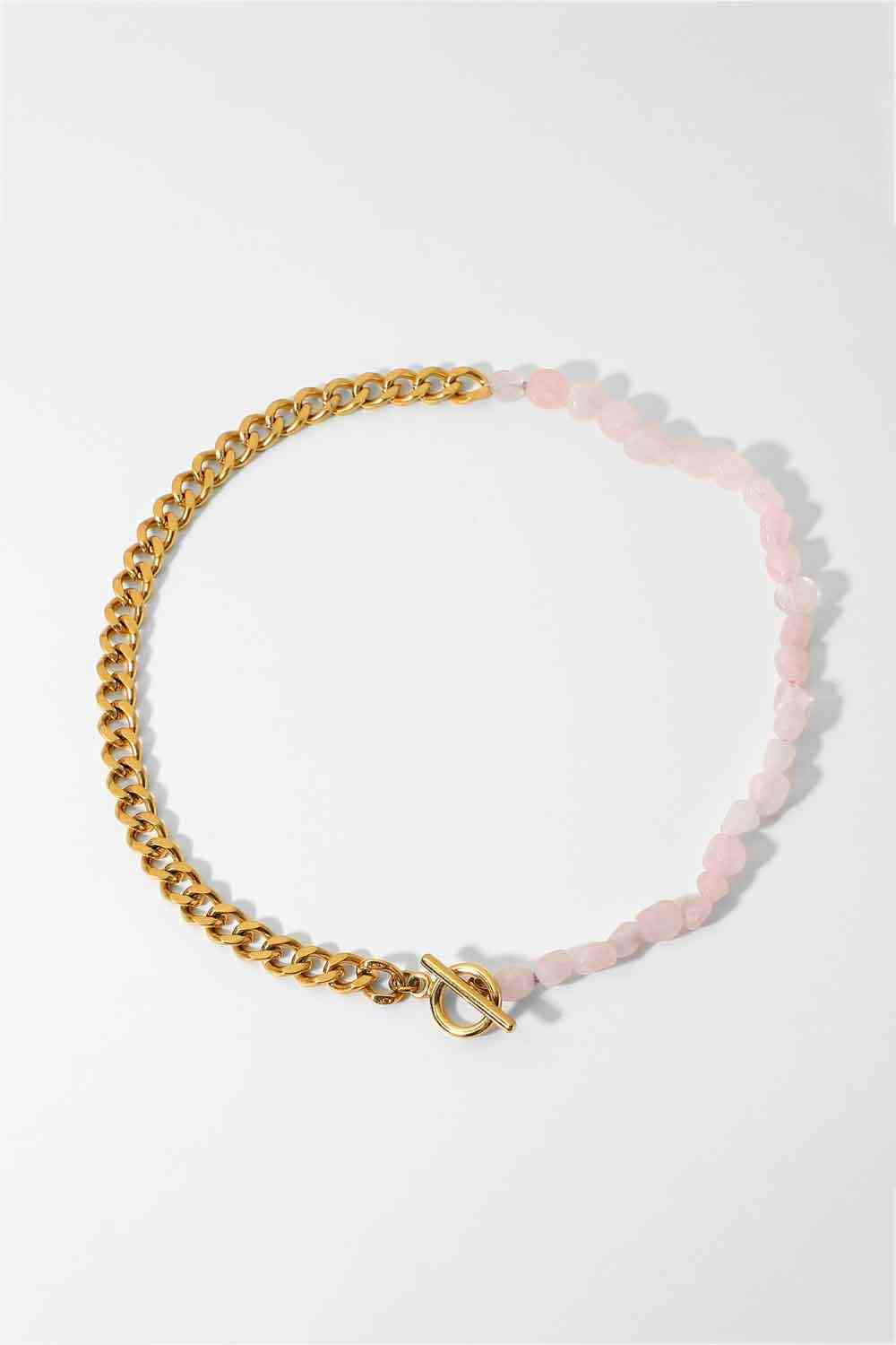 Stainless Steel Half Bead Half Chain Necklace - Que Joyitas