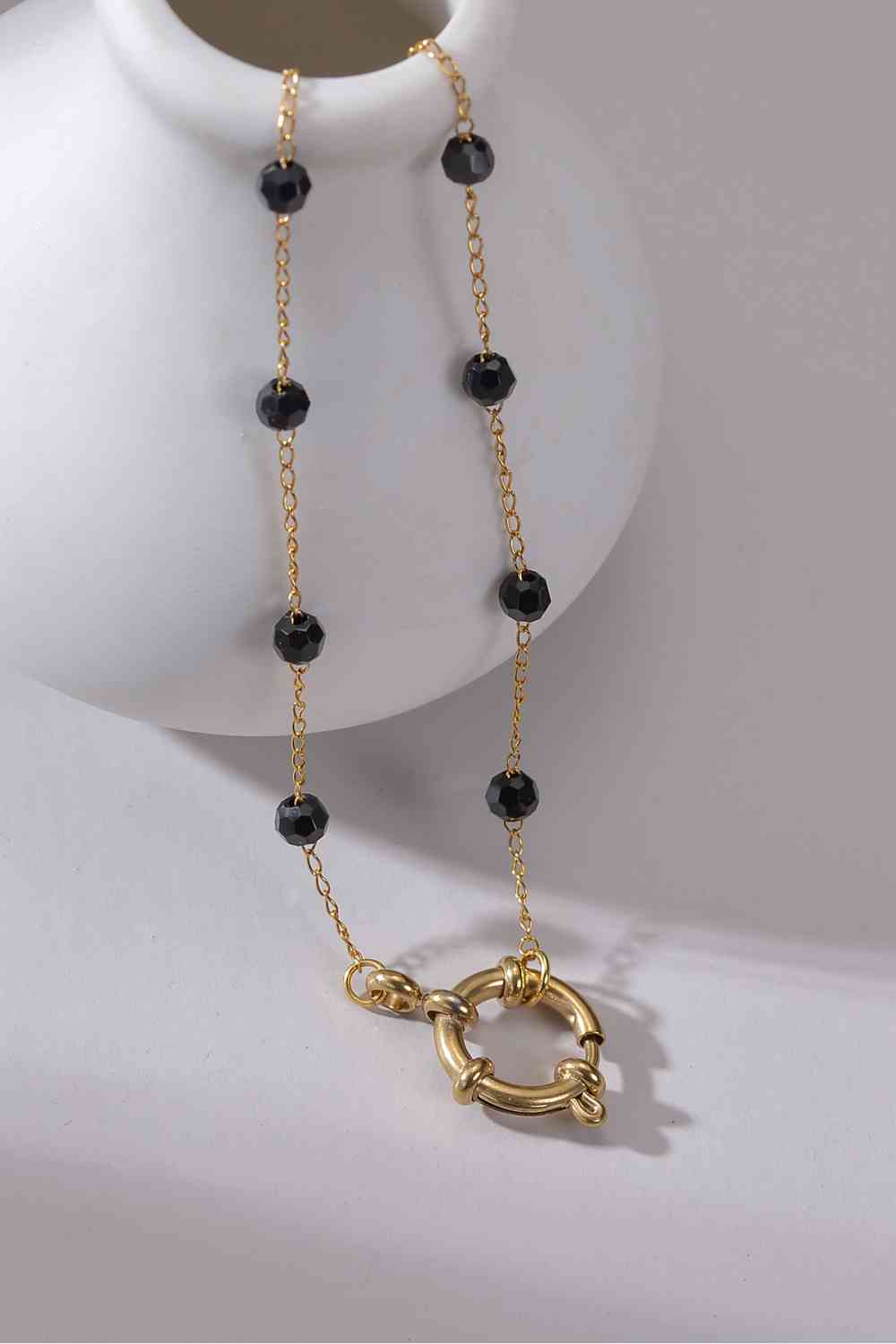 Black Stardust Beaded Three-Piece Stainless Steel Necklace Set - Que Joyitas