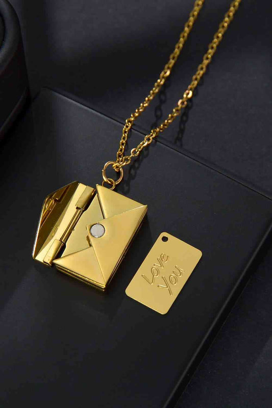 Envelope Love Message Pendant Stainless Steel Necklace - Que Joyitas