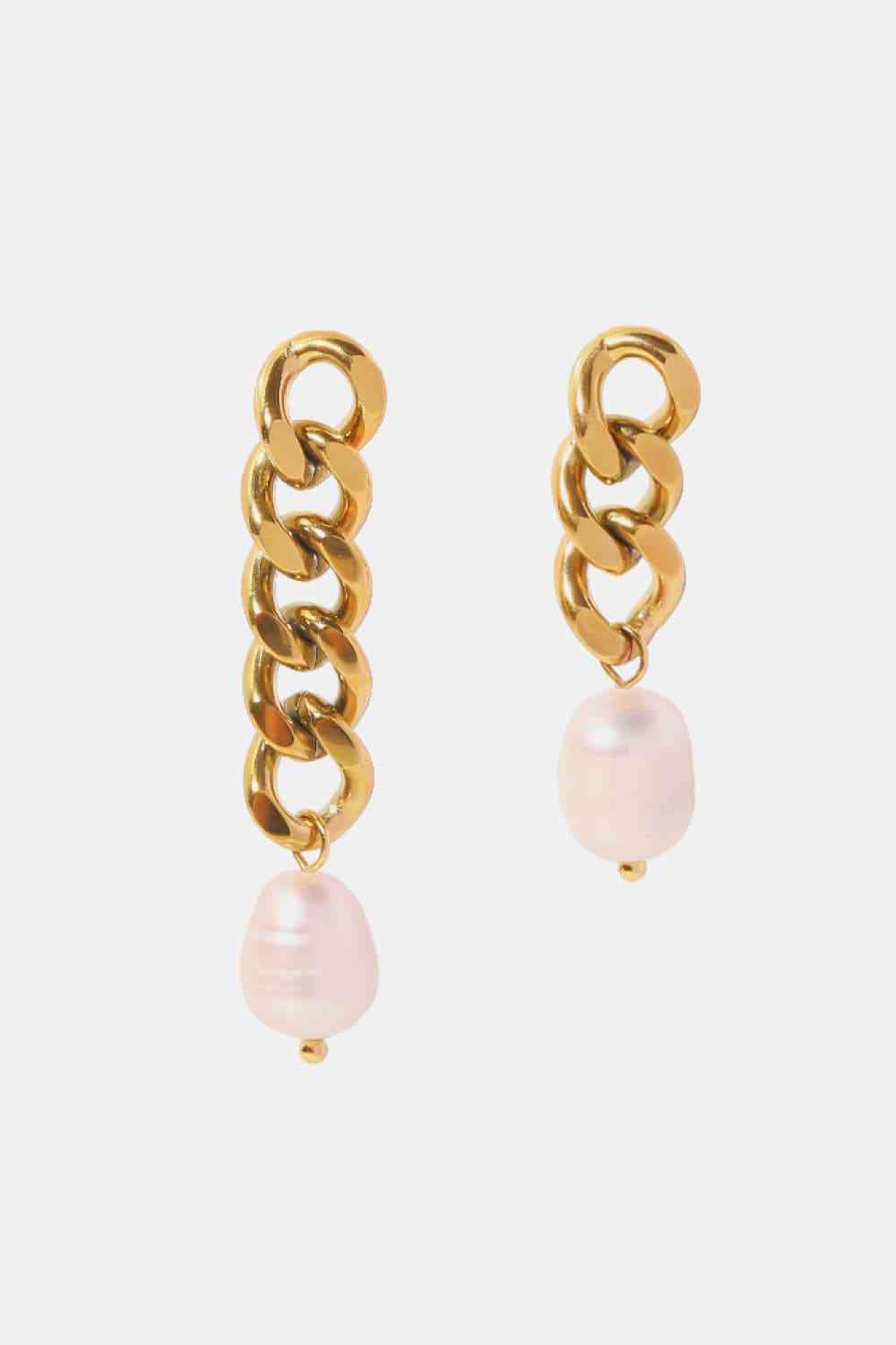 Pearl Asymmetrical Link Chain Earrings - Que Joyitas