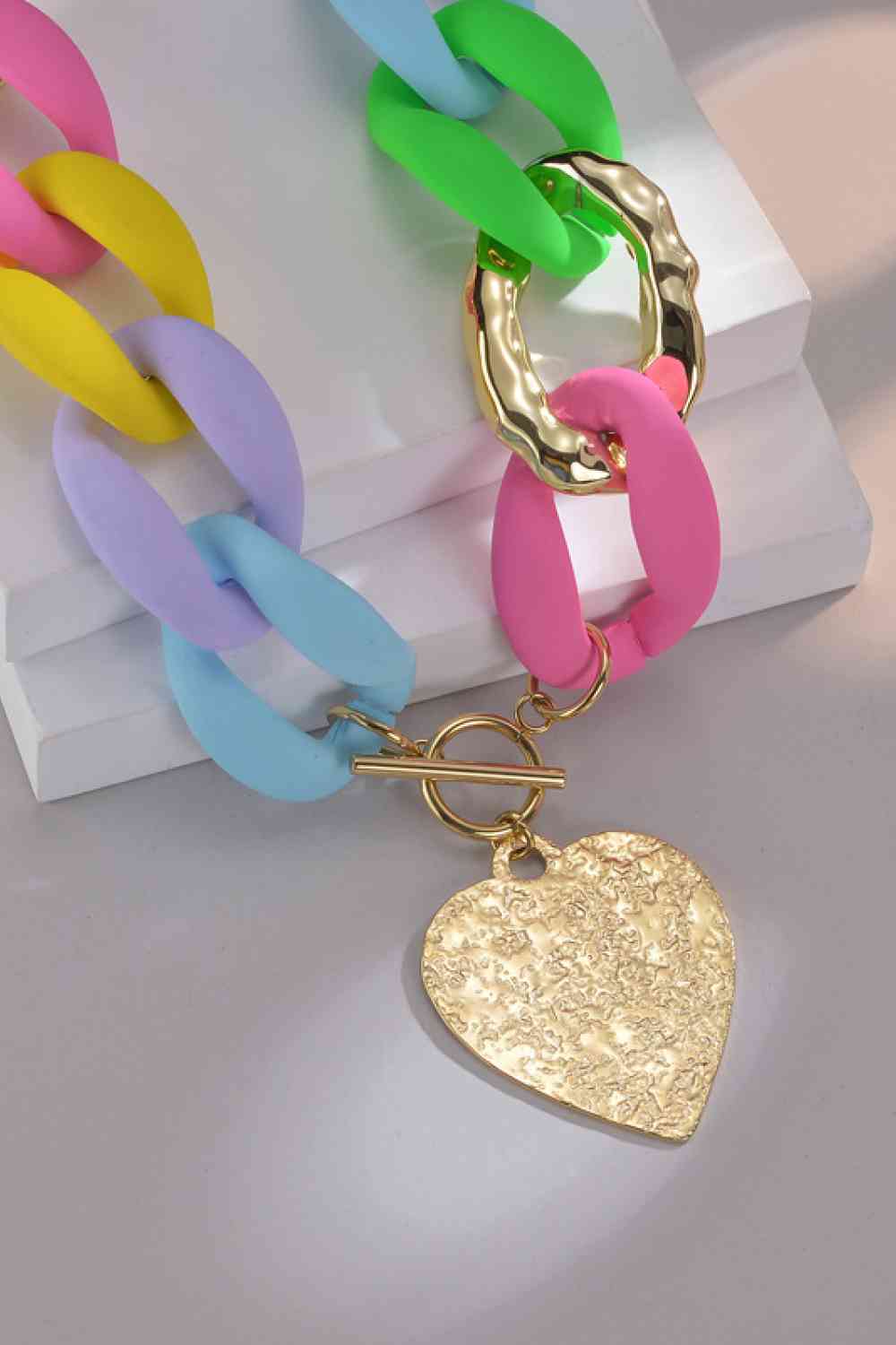 Fun Multicolored Gold Heart Pendant Necklace - Que Joyitas