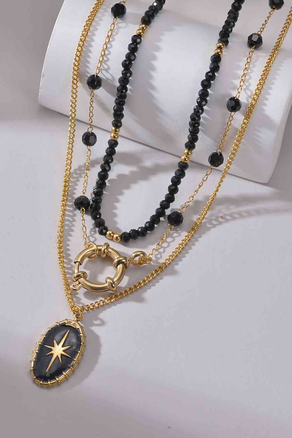 Black Stardust Beaded Three-Piece Stainless Steel Necklace Set - Que Joyitas
