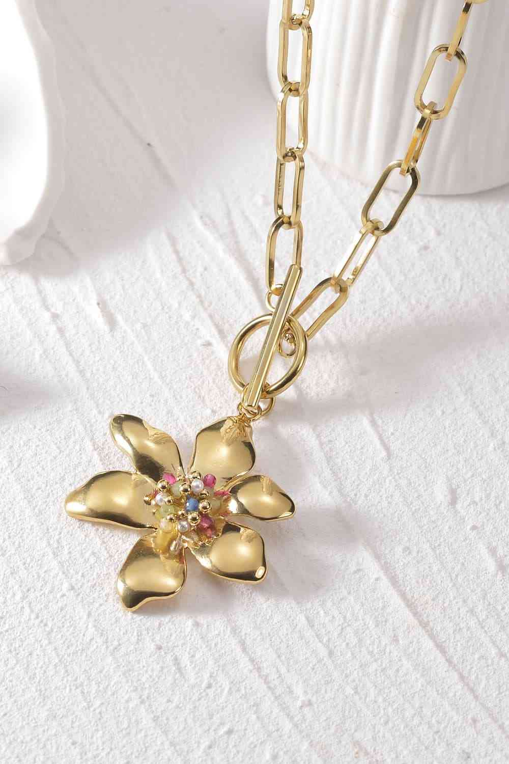 Bloom Flower Pendant Stainless Steel Necklace - Que Joyitas