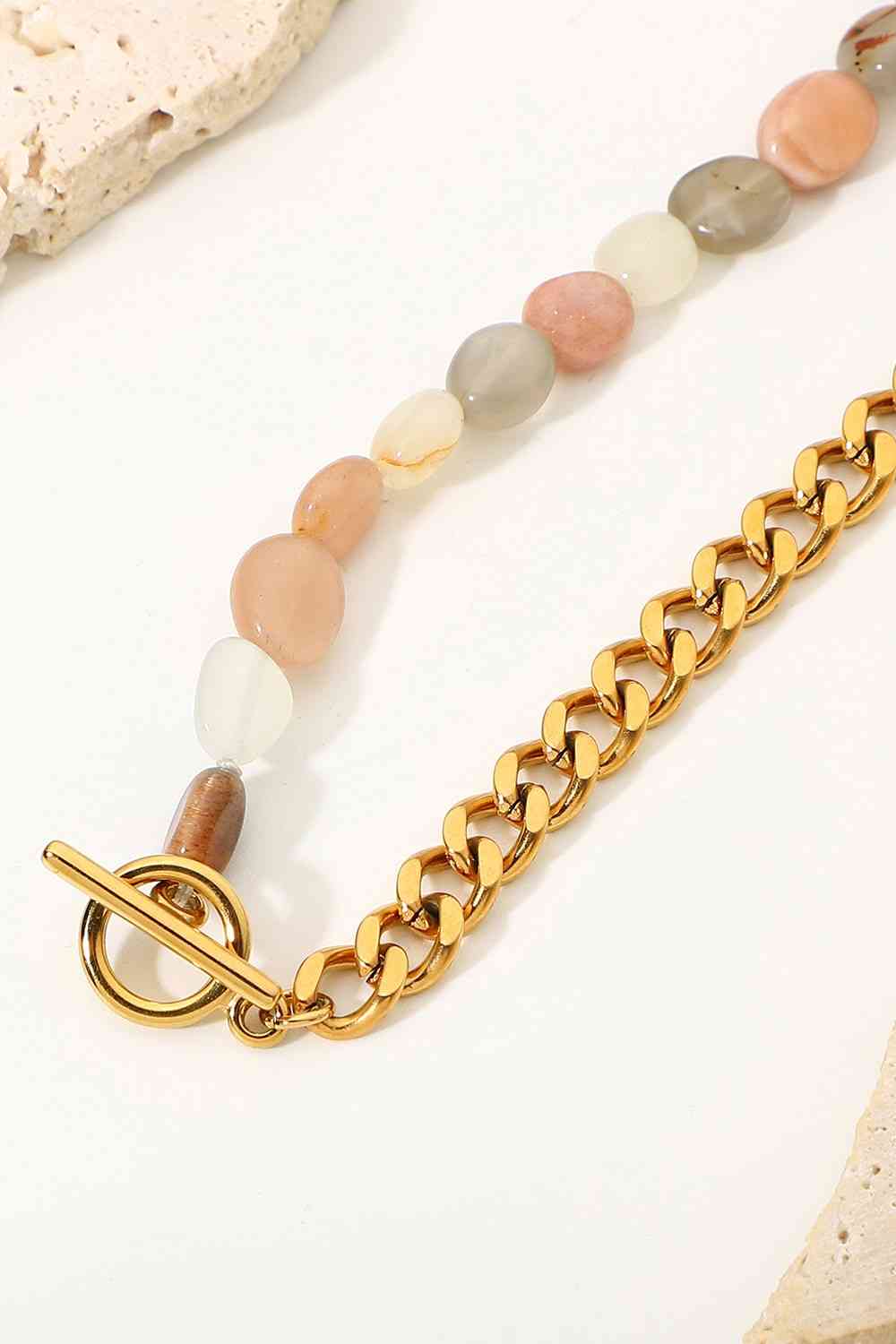 Stainless Steel Half Bead Half Chain Necklace - Que Joyitas