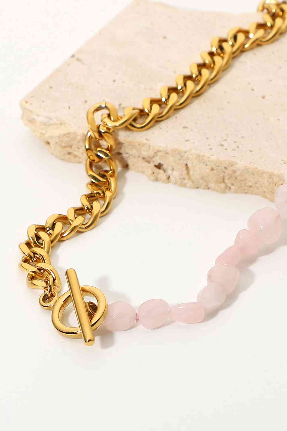Stainless Steel Half Bead Half Chain Necklace - Que Joyitas