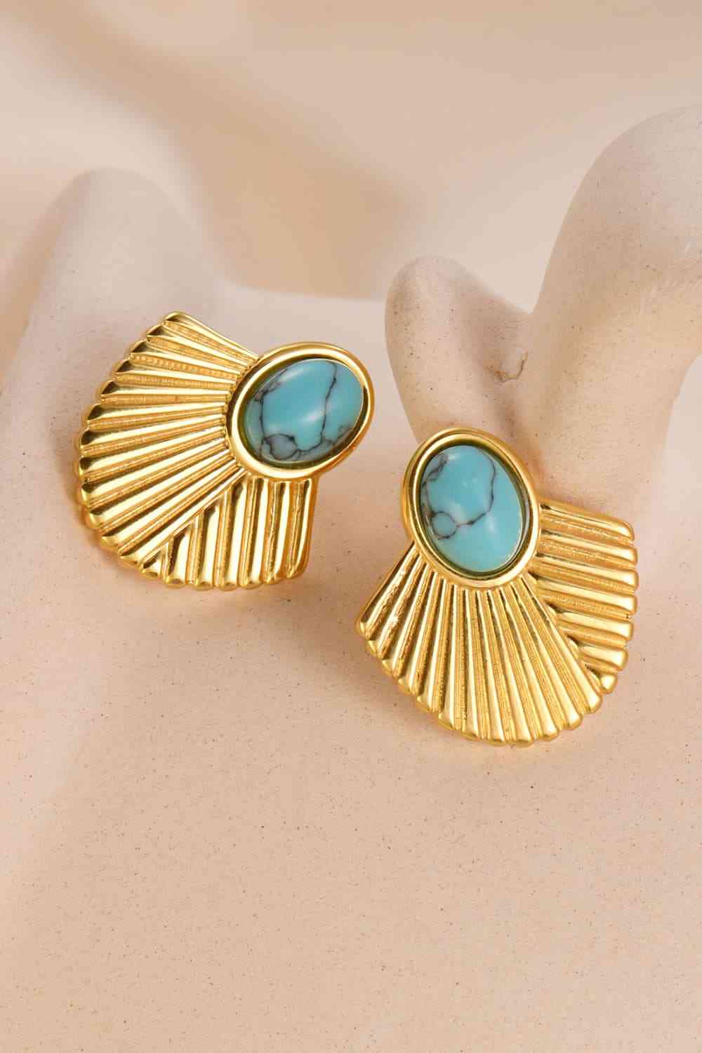 Turquoise Fan Stud Earrings - Que Joyitas