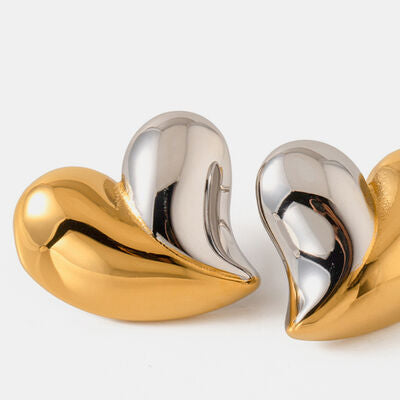 Heart Gold & Silver Stud Earrings - Que Joyitas