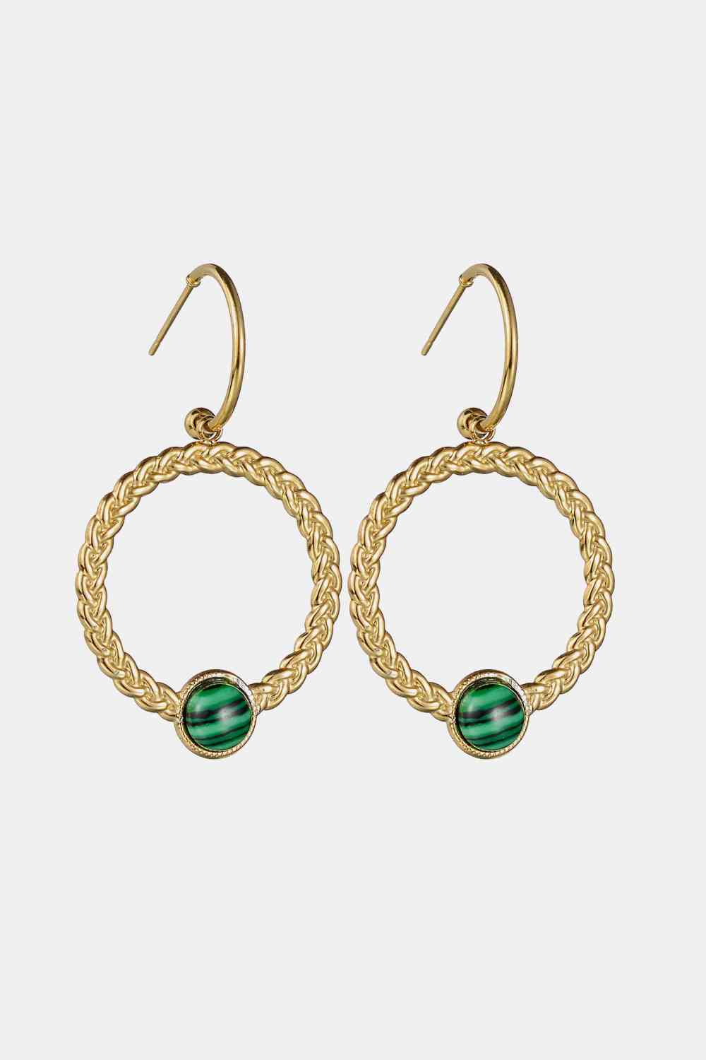 Malachite Gold Plated C-Hoop Earrings - Que Joyitas