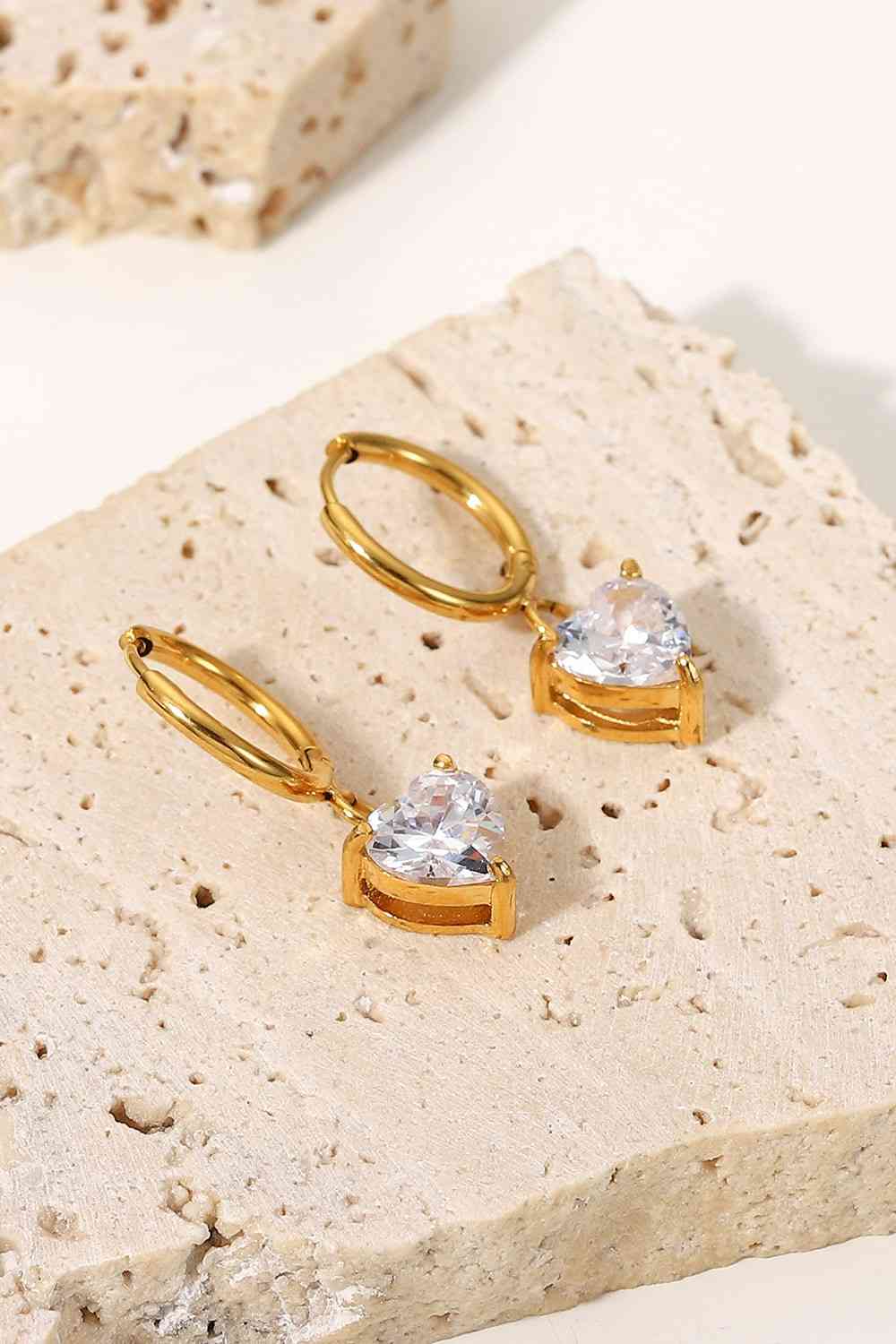 Shine Heart Drop Huggie Earrings - Que Joyitas