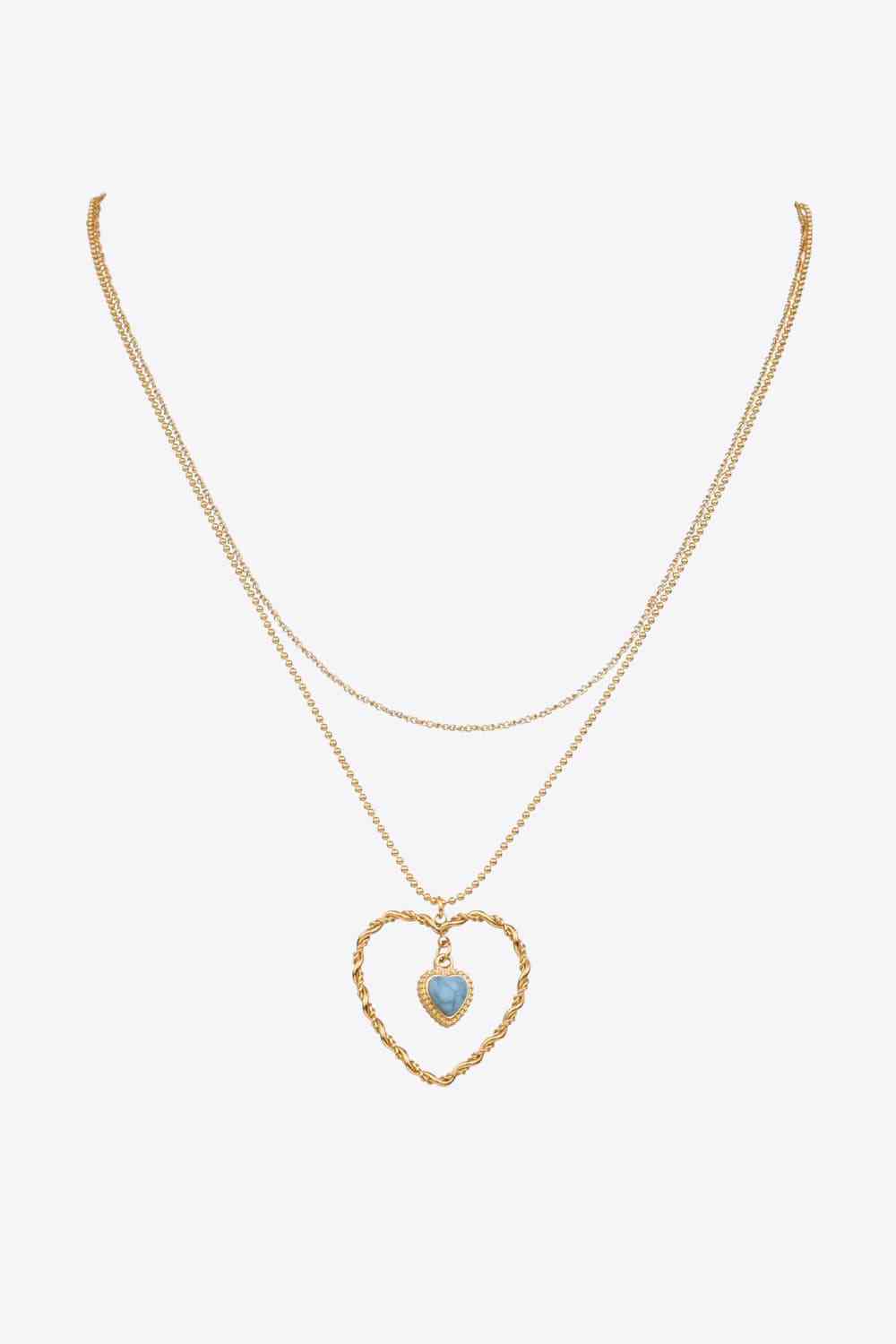 Turquiose Heart Pendant Double Layered Necklace - Que Joyitas